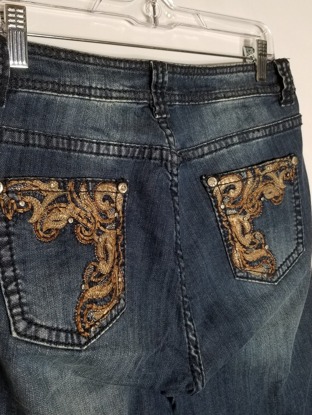 Reba Jeans Women's Sz 10 Blue Denim Straight Leg Rhinestones Embellished Western